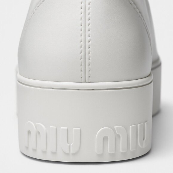 Miu Miu Swarovski Crystal Toe-Cap Nappa Leather Sneakers White Platform 40.5-10 - Picture 11 of 16